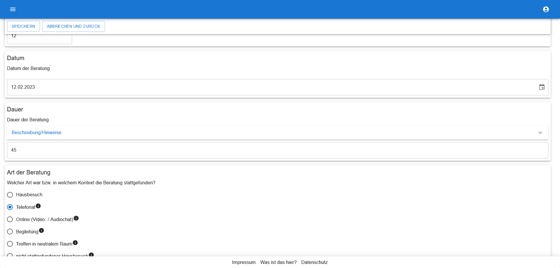 Screenshot der Anwendung