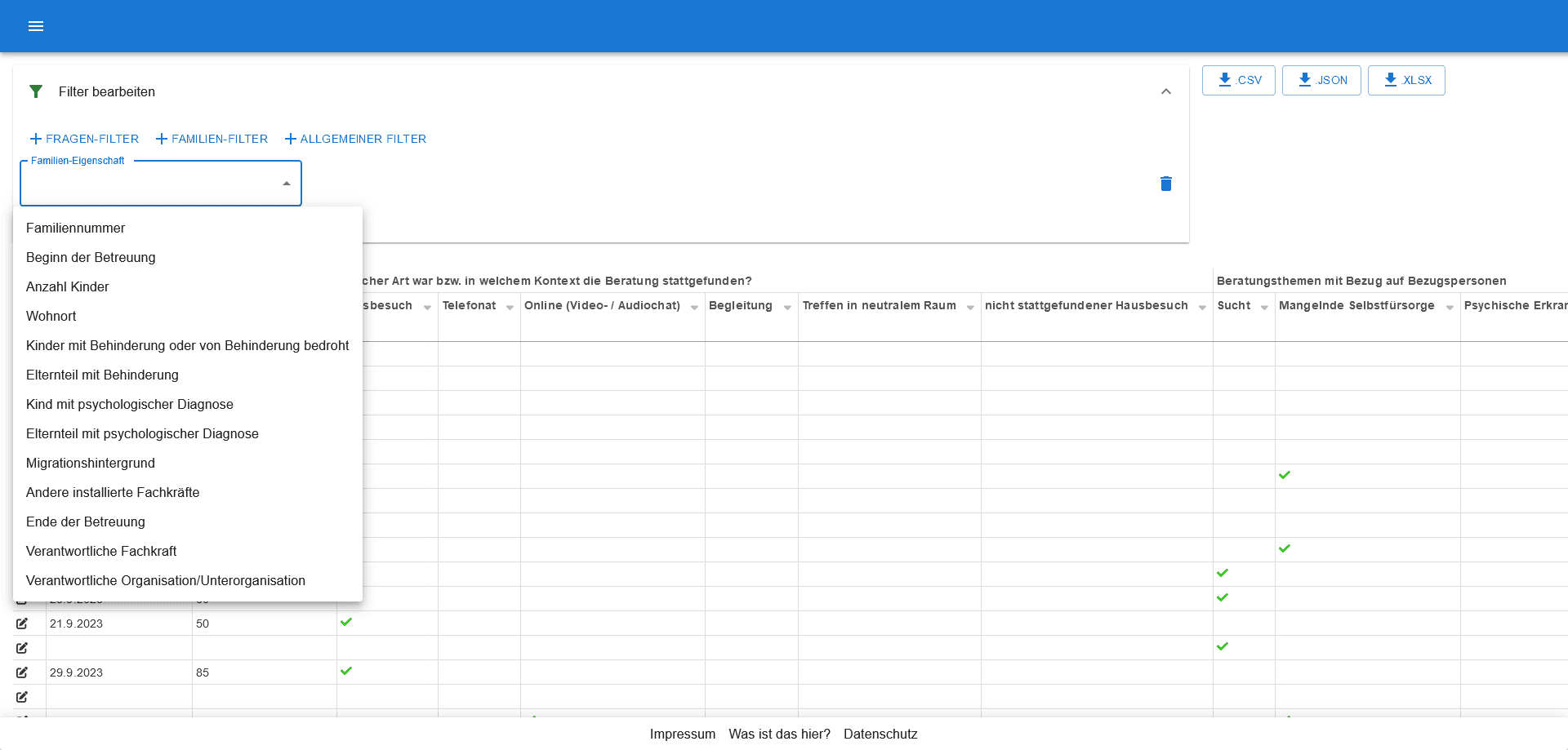 Screenshot der Anwendung